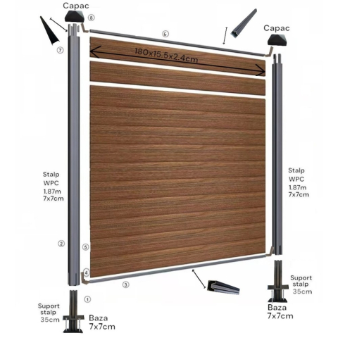 Profil gard WPC compozit lemn-plastic D6472, rezistent UV si inghet -40C/+60C, 1800x155x24 mm, Visiniu [9]