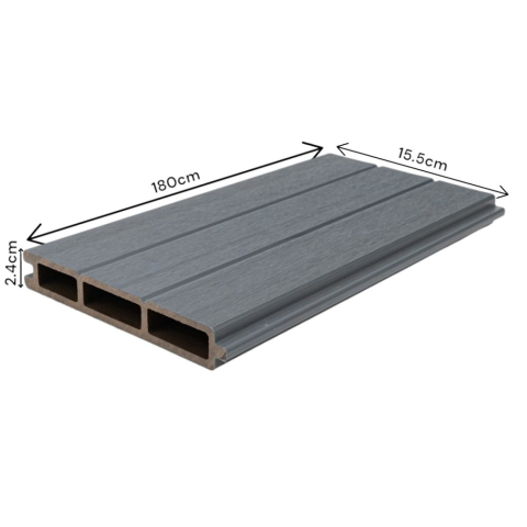 Profil gard WPC compozit lemn-plastic D6474, rezistent UV si inghet -40C/+60C, 1800x155x24 mm, Gri [13]