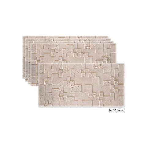Panouri Decorative Exterior - Set 10 panouri decorative flexibile din praf de piatra D7363, ignifuge, strat ceramic UV, 1200x600x2 mm, Crem deschis