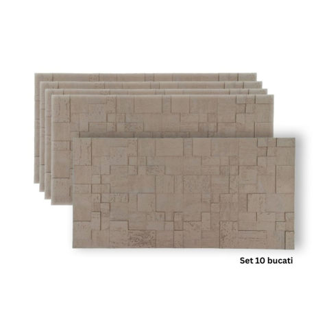 Panouri Decorative Exterior - Set 10 panouri decorative flexibile din praf de piatra D7364, ignifuge, strat ceramic UV, 1200x600x2 mm, Maro deschis