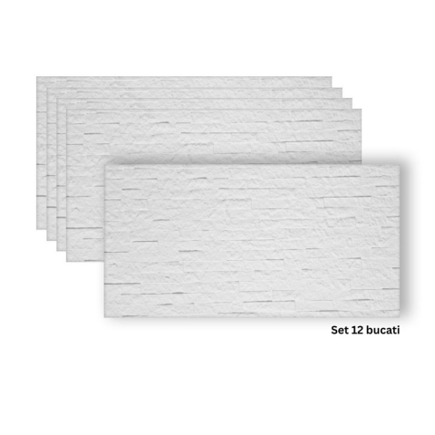 Panouri Decorative Exterior - Set 12 panouri decorative flexibile din praf de piatra D7350, ignifuge, strat ceramic UV, 1200x600x2 mm, Alb