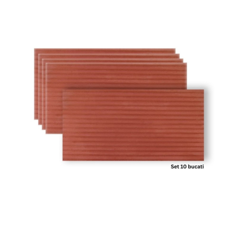 Panouri Decorative Exterior - Set 12 panouri decorative flexibile din praf de piatra D7361, ignifuge, strat ceramic UV, 1200x600x2 mm, Rosu caramiziu