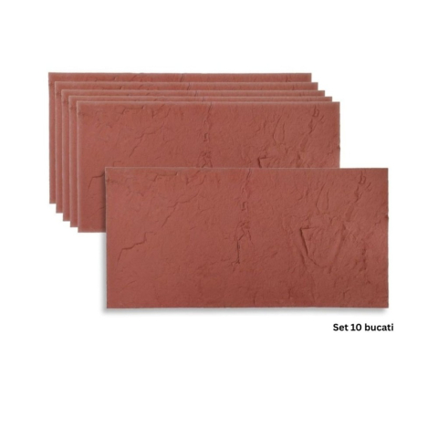 Panouri Decorative Exterior - Set 14 panouri decorative flexibile din praf de piatra D7318, ignifuge, strat ceramic UV, 1200x600x2 mm, Rosu Caramiziu