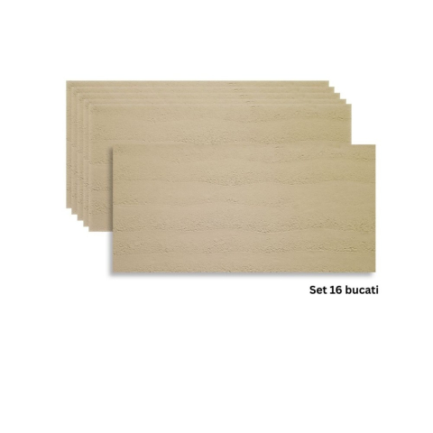 Panouri Decorative Exterior - Set 16 panouri decorative flexibile din praf de piatra D7322, ignifuge, strat ceramic UV, 1200x600x2 mm, Crem