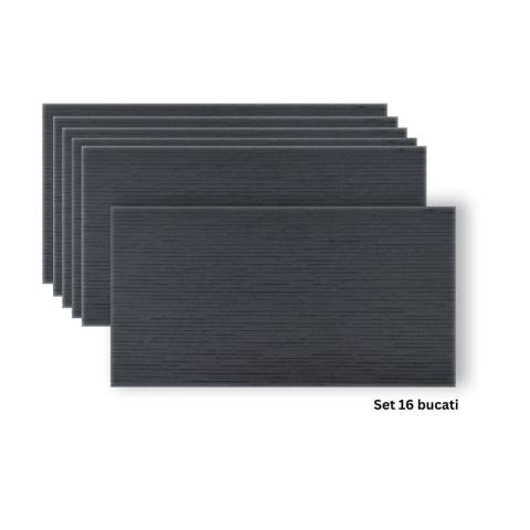Panouri Decorative Exterior - Set 16 panouri decorative flexibile din praf de piatra D7333, ignifuge, strat ceramic UV, 1200x600x2 mm, Gri antracit