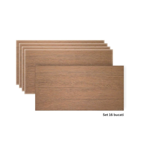 Panouri Decorative Exterior - Set 16 panouri decorative flexibile din praf de piatra D7347, ignifuge, strat ceramic UV, 1200x600x2 mm, Maro