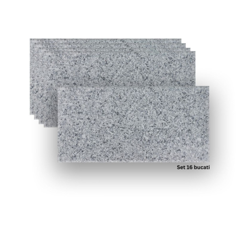 Panouri Decorative Exterior - Set 16 panouri decorative flexibile din praf de piatra D7353, ignifuge, strat ceramic UV, 1200x600x2 mm, Gri granit