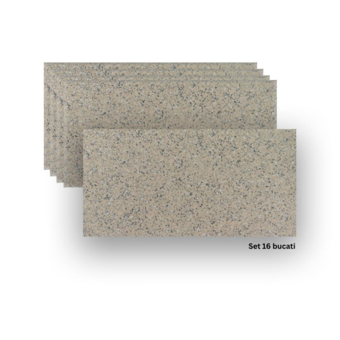 Panouri Decorative Exterior - Set 16 panouri decorative flexibile din praf de piatra D7354, ignifuge, strat ceramic UV, 1200x600x2 mm, Granit Nisipiu