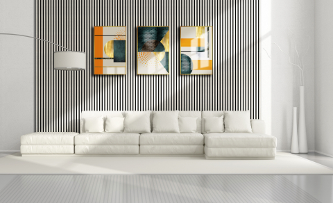 Panouri Acustice - Set 4 buc - Panouri acustice lamelare din MDF pe fetru, Alb, 600 x 600 x 21 mm/bucată, total 1,44 m²