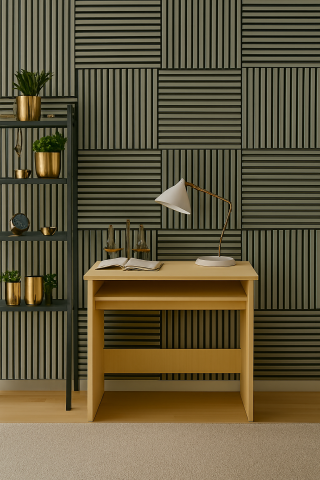 Set 4 buc - Panouri acustice lamelare din MDF pe fetru, Gri, 600 x 600 x 21 mm/bucată, total 1,44 m² [3]