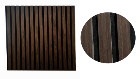 Set 4 buc - Panouri acustice lamelare din MDF pe fetru, Nuc închis, 600 x 600 x 21 mm/bucată, total 1,44 m² [5]