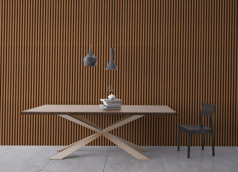 Set 4 buc - Panouri acustice lamelare din MDF pe fetru, Tec, 600 x 600 x 21 mm/bucată, total 1,44 m² [9]