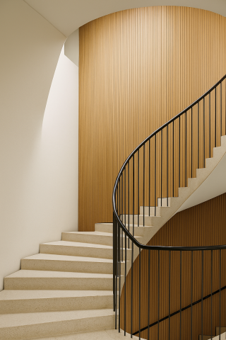 Panouri Acustice - Set 4 buc - Panouri acustice lamelare flexibile din MDF pe fetru, Tec, 2400 x 600 x 8 mm/bucată, total 5,76 m²