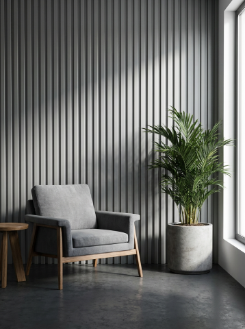 Panouri Lamelare WPC - Set 5 buc - Panouri decorative lamelare WPC, D6228, Gri metalizat, 2600 x 180 x 18 mm/bucată, total 2,34 m²