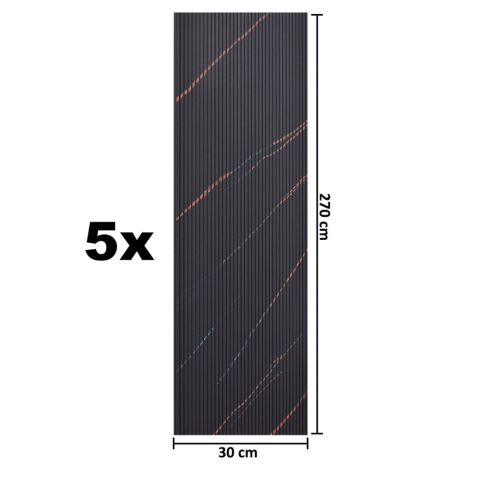 Set 5 panouri decorative, lamelar, polimer rigid, D5464, 270x30x0.5cm, Negru [4]