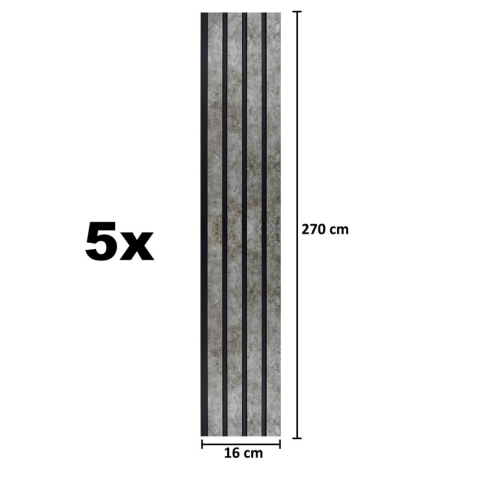Set 5 panouri decorative, lamelar, polimer rigid, D5472, 270x16x1cm, Gri [4]
