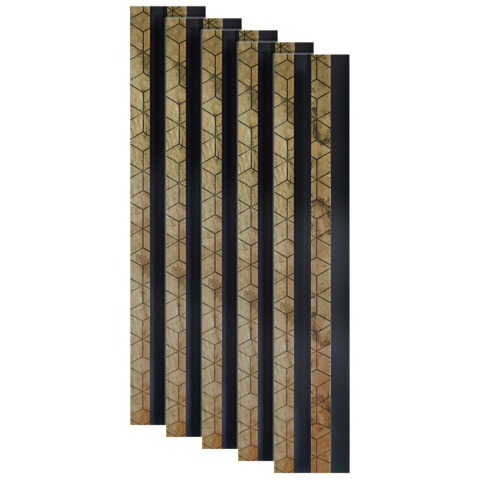 Panouri Decorative - Set 5 panouri decorative, lamelar, polimer rigid, D5475, 270x12x2cm, Negru/Auriu