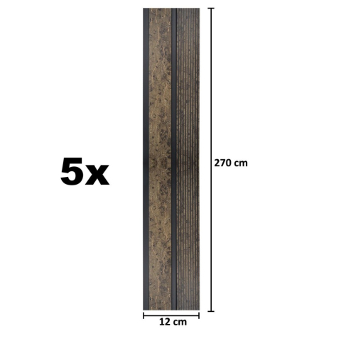 Set 5 panouri decorative, lamelar, polimer rigid, D5484, 270x12x1cm, Maro [4]