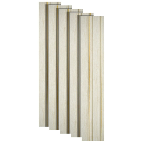 Panouri Decorative - Set 5 panouri decorative, lamelar, polimer rigid, D5491, 270x12x1cm, Alb