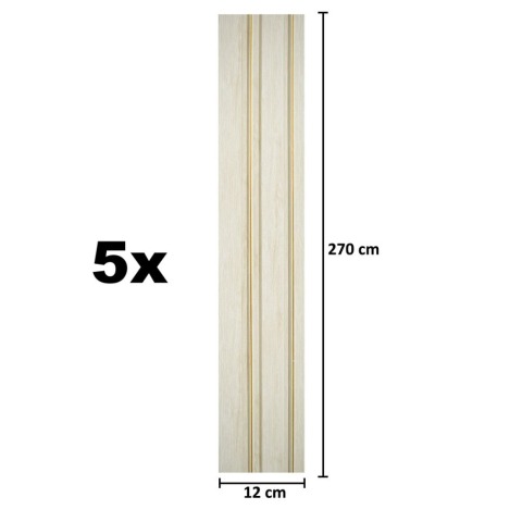 Set 5 panouri decorative, lamelar, polimer rigid, D5491, 270x12x1cm, Alb [4]