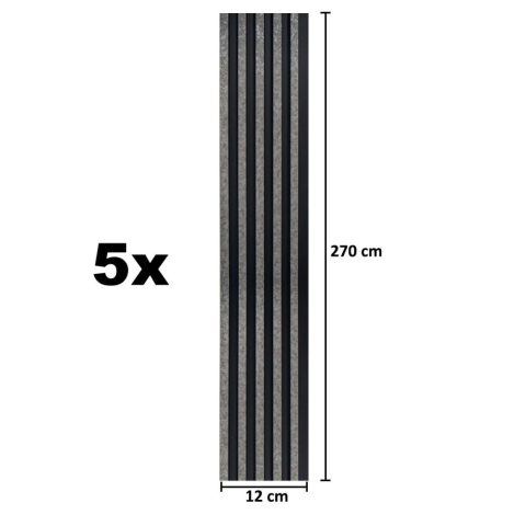Set 5 panouri decorative, lamelar, polimer rigid, D5494, 270x12x1cm, Negru/Gri [4]