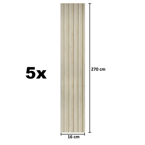 Set 5 panouri decorative, lamelar, polimer rigid, D5496, 270x12x1cm, Crem [4]