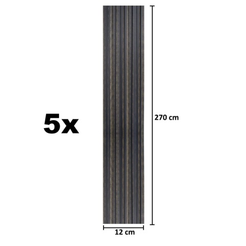 Set 5 panouri decorative, lamelar, polimer rigid, D5497, 270x12x1cm, Negru [4]