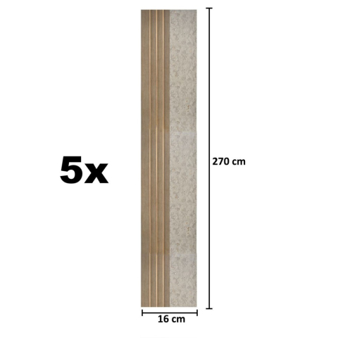 Set 5 panouri decorative, lamelar, polimer rigid, D5501, 270x16x1cm, Crem inchis [4]