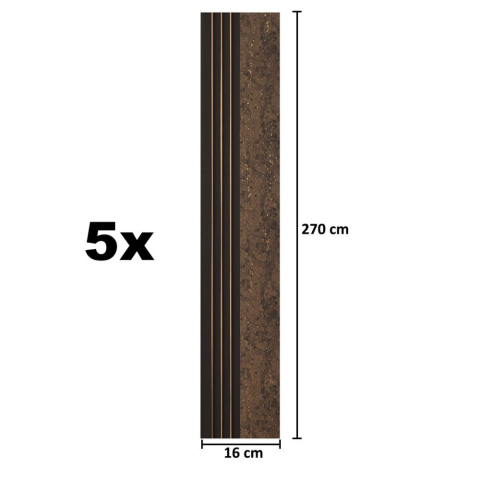 Set 5 panouri decorative, lamelar, polimer rigid, D5502, 270x16x1cm, Maro [4]