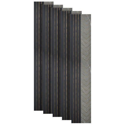 Panouri Decorative - Set 5 panouri decorative, lamelar, polimer rigid, D5503, 270x16x1cm, Gri