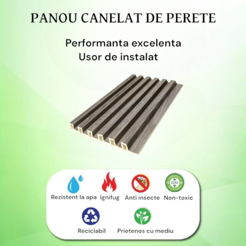 Set 5 panouri decorative, lamelar WPC, cu 6 caneluri, D6218, 260x17x1.8cm, Gri marmura [3]