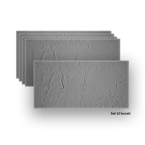 Panouri Decorative Exterior - Set 8 panouri decorative flexibile din praf de piatra D7319, ignifuge, strat ceramic UV, 1200x600x2 mm, Gri deschis