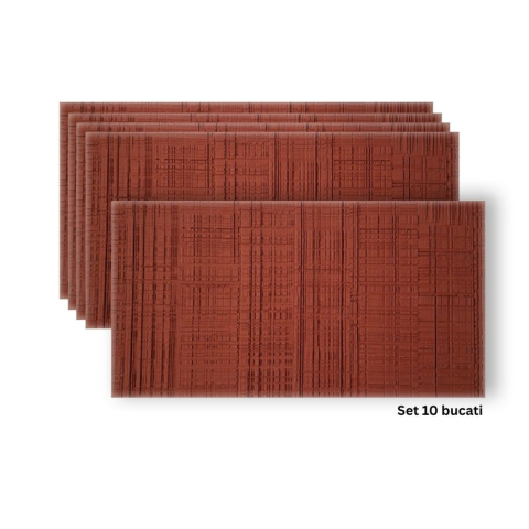 Panouri Decorative Exterior - Set 9 panouri decorative flexibile din praf de piatra D7328, ignifuge, strat ceramic UV, 1200x600x2 mm, Rosu caramiziu