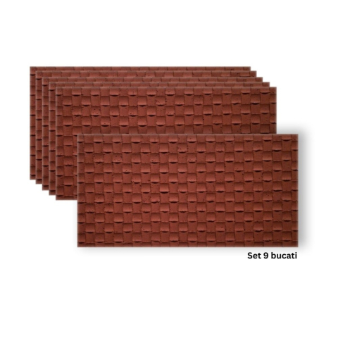 Panouri Decorative Exterior - Set 9 panouri decorative flexibile din praf de piatra D7342, ignifuge, strat ceramic UV, 1200x600x2 mm, Rosu caramiziu