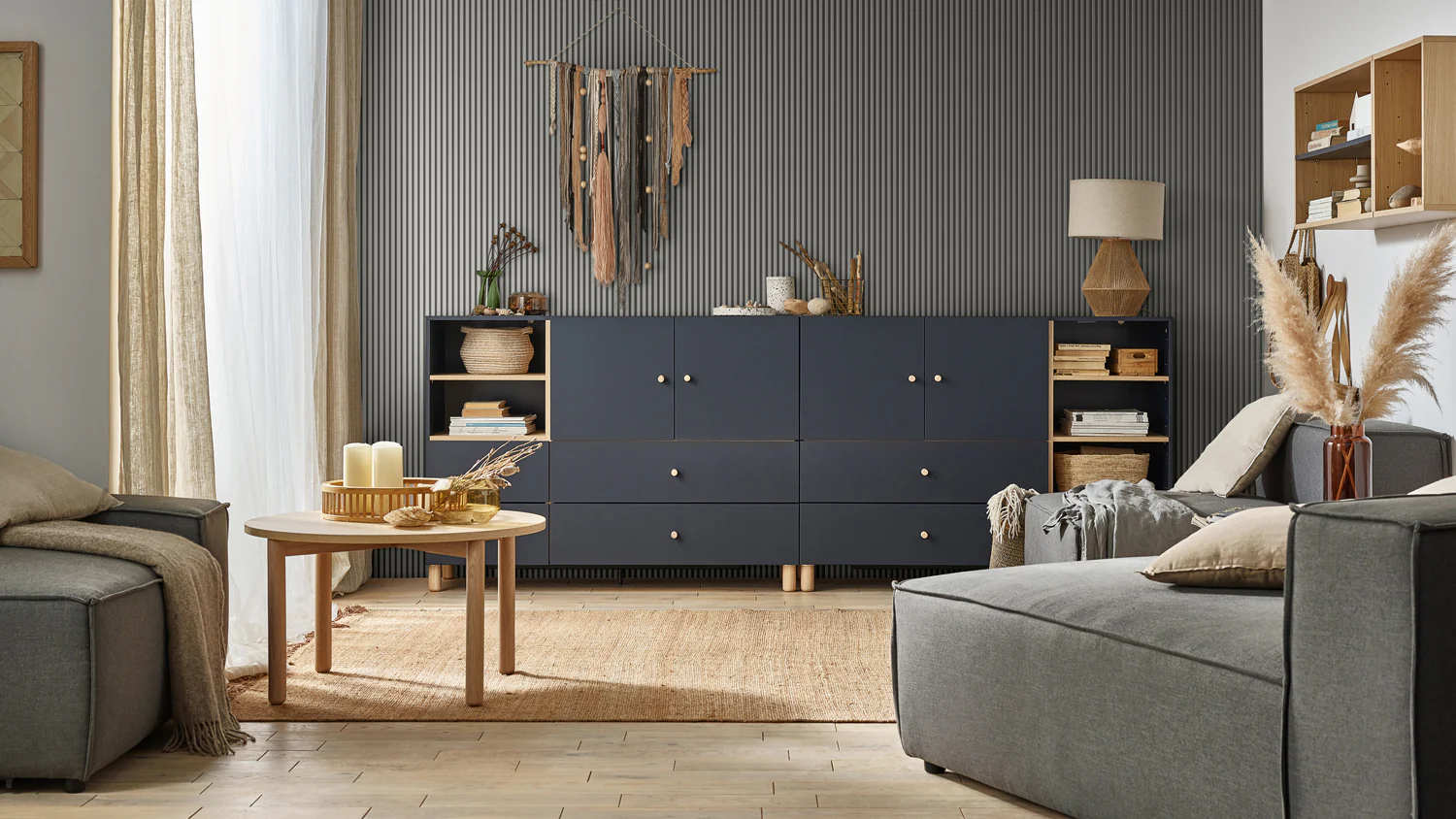 Panou decorativ 3D interior VOX Linerio, decor Gri - 5,17 mp cutie (16 bucati), 2650 122 12 mm, Polistiren Extrudat XPS Gri, 2650 x 122 x 12 mm, 16,