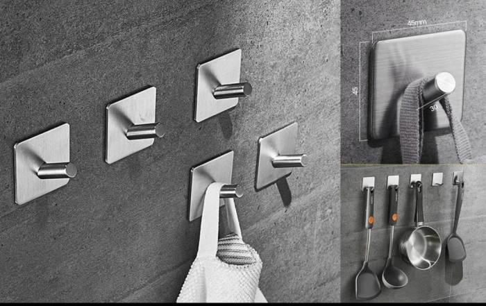 Agatator cuier adeziv inox negru 2 bucati [3]