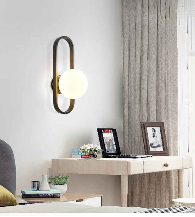 Aplica Mara negru metal E14 modern abajur alb vintage cu bec [2]