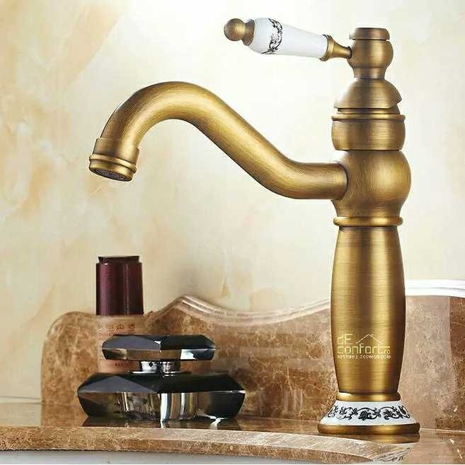Baterie bronz antichizata montare lavoar Norton pipa rotativa [2]