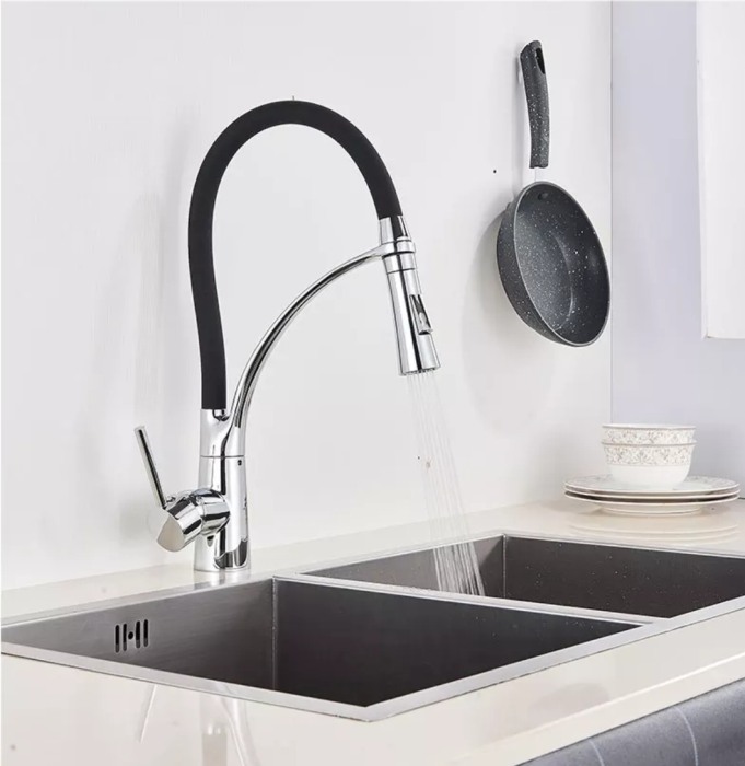 Baterie bucatarie negru crom pipa flexibila Fabia [3]