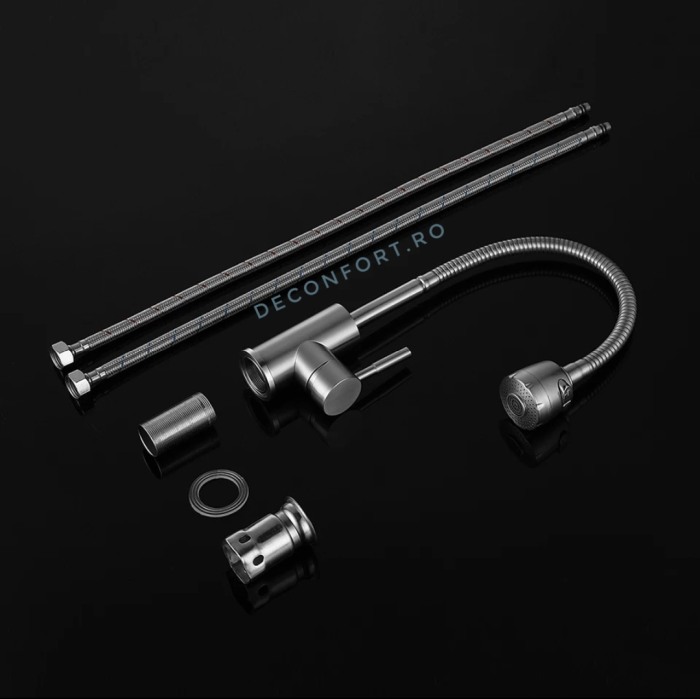 Baterie bucatarie pipa flexibila din inox satinat si para dus doua functii [3]