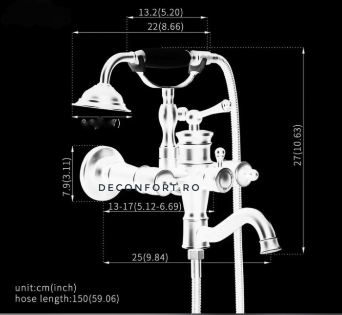 Baterie cada cromat lucios cu set dus inclus, doua functii Lavory Chrome [3]