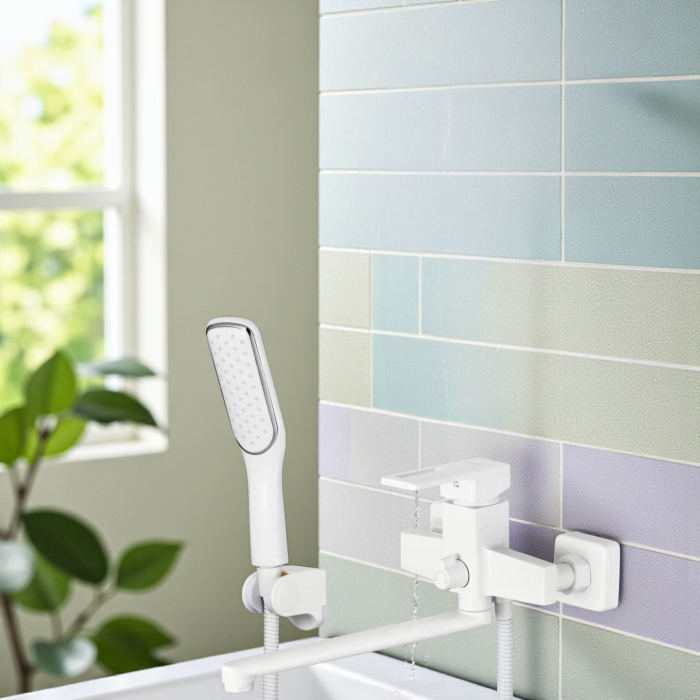 Baterie cada cu set dus alba rectangulara pipa lunga Milo [3]