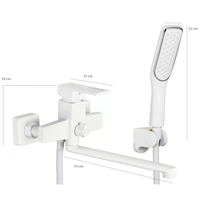 Baterie cada cu set dus alba rectangulara pipa lunga Milo [4]