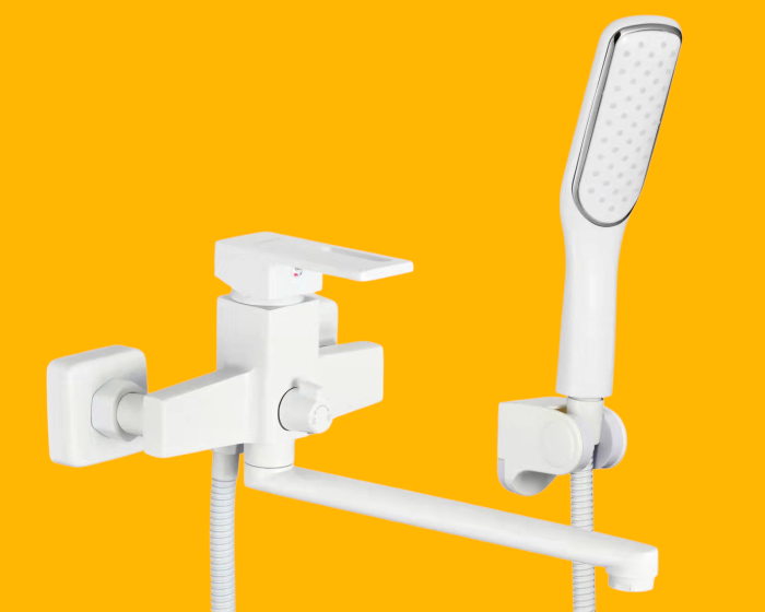 Baterie cada cu set dus alba rectangulara pipa lunga Milo [2]