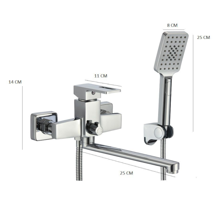 Baterie cada dus cromata rectangulara pipa lunga [4]