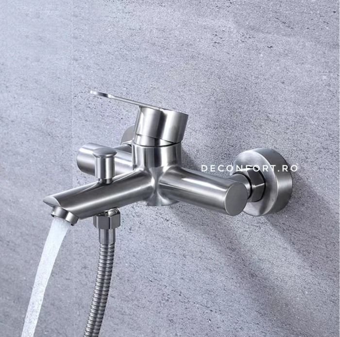 Baterie cada inox Starke furtun para dus si suport perete inclus aspect crom satinat [2]