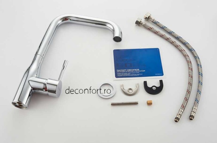 Baterie chiuveta bucatarie cromat lucios  FRAPO pipa inox rotativa 90° cartus ceramic [3]