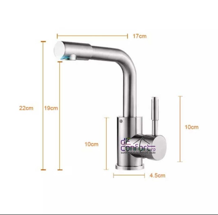 Baterie inox pipa medie  si perlator rotativ Starke montare chiuveta [2]