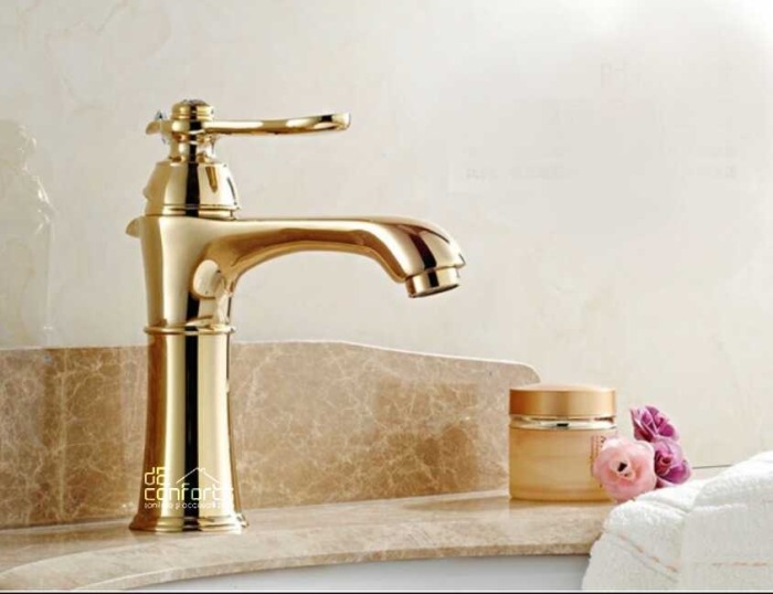 Baterie lavoar bronz auriu pipa fixa Nera Gold [3]