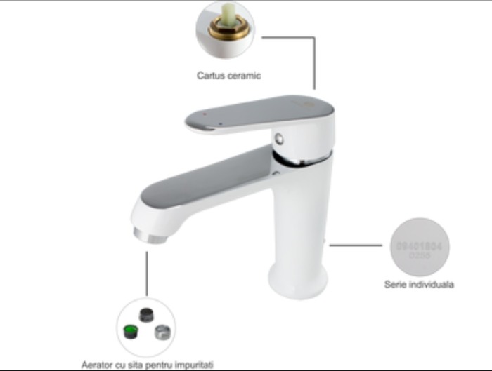 Baterie lavoar culoare alb crom Ermetiq [4]